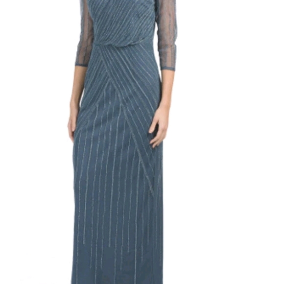 JS Collections Dresses & Skirts - JS Collections Dusty Blue Long Sleeve Beaded Gown